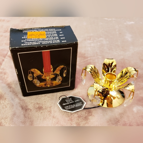 NIB Crystal Temptations 24K Gold Plated Candlestick Holder - Picture 1 of 12